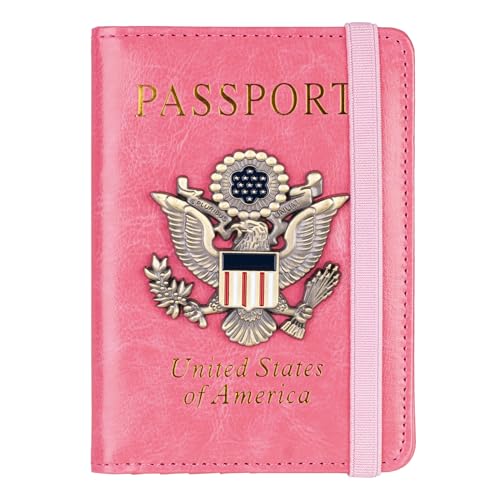 TOURSUIT RFID Blocking Passport Holder, Leather Travel Wallet, Pink - color: Pink