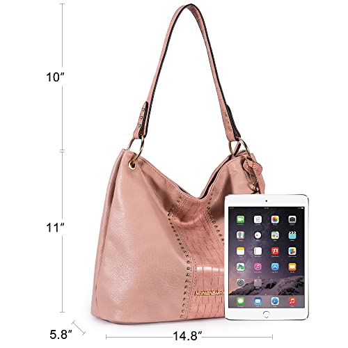 Purses for Women Hobo Bags Slouchy Shoulder Bag Tote Handbags | Stylish for Everyday Use, Zip-top Closure, Back Anti-theft Pocket, 3 Inner Pockets, Comfortable Wide Strap for Dating Errands - color: Z-hot Pink/Croco