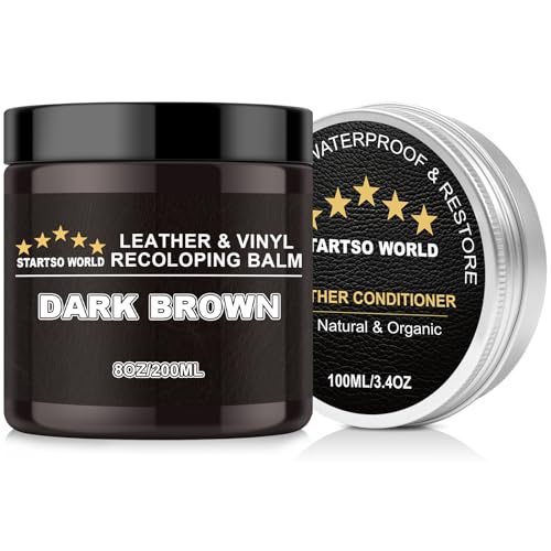 STARTSO WORLD 200Ml Leather Recoloring Balm with 100ML Leather Conditioner, Dark Brown Leather Repair Kit for Furniture, Leather Dye, Leather Scratch Repair, Leather Couch Paint - color: Dark Brown, size: Leather Recoloring Balm+Mink Oil