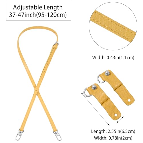 Purse Straps Replacement, Leather Handbag Crossbody Shoulder Strap Kit Adjustable for Mini Longcamp Tote Bag Women - color: DeepYellow