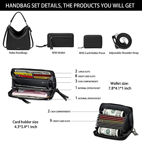 lapsting Hobo Bags for Women Handbags Purse Ladies Boho Shoulder Bag Crossbody Purses Faux Leather - color: H - 17.3inch Black - Black Metal