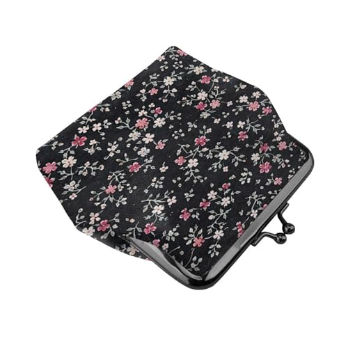 Kiss-lock Coin Purse for Women Change Purses Cute Small Coin Pouch Tiny Coin Wallet (Black Floral) - color: Black Floral