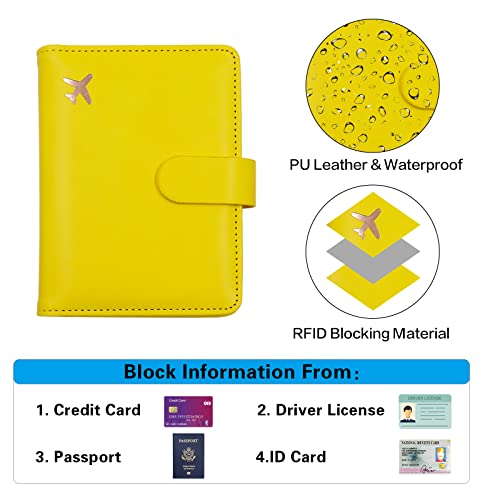 Melsbrinna Premium Leather Passport Holder Covers Case, Waterproof Rfid Blocking Travel Wallet Passport Holder with Pen Holder, Cute Passport Book for Women/Men - color: AM-Lemon yellow