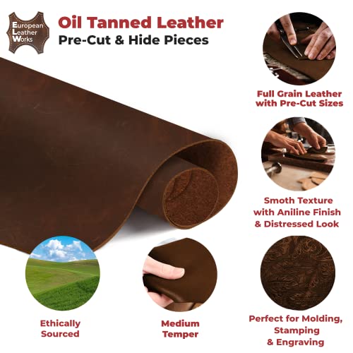 ELW Cowhide Bourbon Brown Leather 9-10 oz (3.6-4mm) Thickness Pre-Cut Calf Hide Full Grain Leather for Tooling, Holsters, Sheath, Carving, Embossing, Stamping - color: Bourbon Brown, size: Select