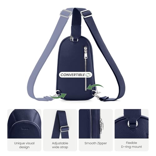 befen Genuine Leather Sling Bag for Women, Anti Theft Crossbody Chest Bags | Leather Fanny Packs for Travel with RFID Card Slots for Daily Travel - color: Navy Blue