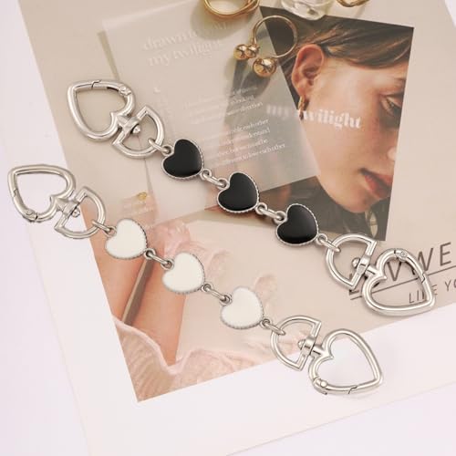 Anbys Silver Purse Extender Chain Bag Extender Chain Purse Strap Extender Bag Chain Charms(Heart White/Black) - color: Silver Heart(Black/White)