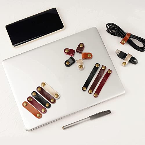 20 Pack Leather Cable Straps Cord Organizers Leather Cable Ties Cord Snap On Cable Holders Keepers For Travel, USB Charging Cable Management Winder Earphone Wrap, Gifts for Women Men