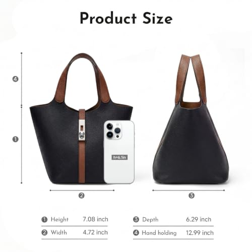 Tote Bag for Women Top Handle Handbag Satchel Bag for Women Vegan Leather Lock Design Bucket Purse for Work Evening - color: Ad