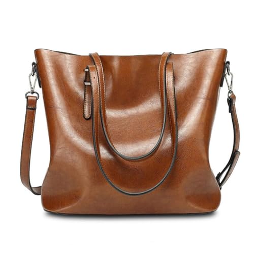Pahajim Faux Leather Tote Bag for Women, Large Zipper Shoulder Purse - color: 2brown