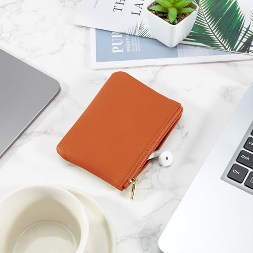 Chelmon PU Leather Coin Purse Pouch Change Holder Small With Zipper for Men Women 2 PCS Set (Brown&Purple) - color: Brown&Purple