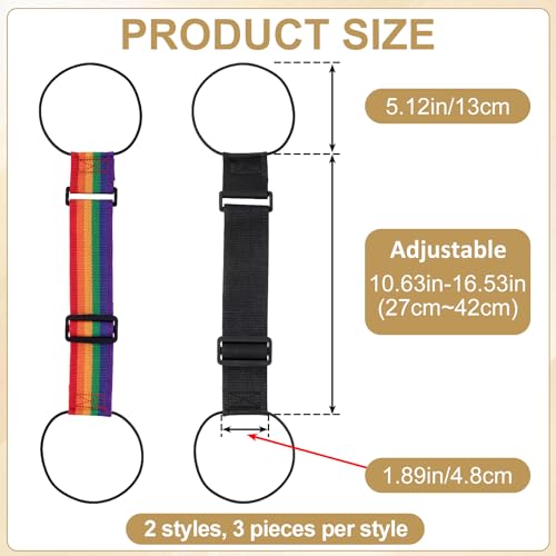 6 Pcs Multi Use Strong Luggage Connector Straps, Adjustable Luggage Strap Bungee for Suitcase Handle, Flexible Luggage Straps for Multiple Suitcases Travel (Rainbow, Black)