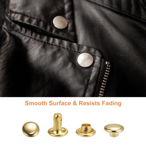 HARFINGTON 100 Sets Leather Rivets 8mm x 8mm Metal Double Cap Rivet Snaps Studs Fasteners with 3pcs Setting Tools Rivets for Leather Craft DIY Repair Decoration, Brilliant Black - color: Brilliant Black, size: 8mm x 8mm