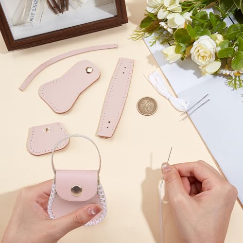 CALFOVERA DIY Genuine Leather Purse Making Kit for Women Handbag Mini Coin Bag Sewing Set Handmade Small Purse Crochet Knitting Supplies for DIY Birthday Bridal Wedding Gift(Pink) - color: pink
