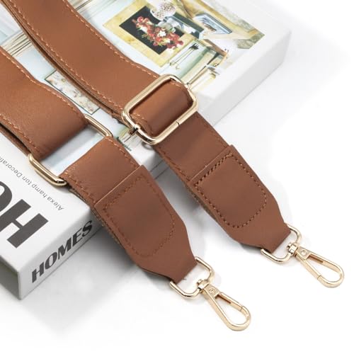 Brown Leather Purse Strap Wide Adjustable Shoulder | Handbag Replacement, Crossbody, Swivel Clasps, 33~55 inch - color: Brown