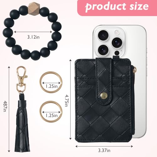 Snycler Solid color Beaded Wallet Wristlet Card Holder- Zip Card Wallet & Keychain with Tassel Accessory Gift - color: Black