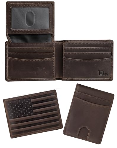 DK86 Wallet for Men Slim Rfid Bifold Genuine Leather 2 ID Window With Gift Box (vintage coffee with us flag) - color: vintage coffee with us flag