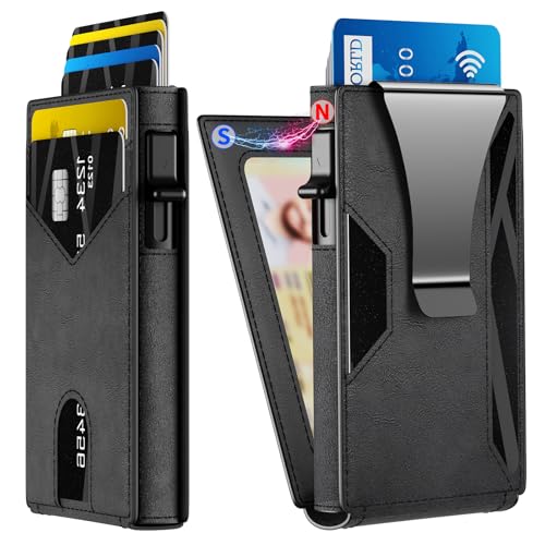 Wallet for Men,Aluminum RFID Blocking-Metal Smart Pop-Up Credit Card Holder with 2 ID Windows,Bifold Compact Security Anti Scanner Wallet & Money Clip,Men's accessories (bifold black) - color: bifold black