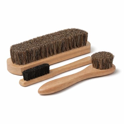 Lexol Horsehair Detailing Brush Set – Professional 3‑Piece Leather Cleaning & Care Kit for Bags, Shoes, Accessories, Upholstery & More – Soft, Scratch‑Free Natural Horsehair Brushes - style: 3pc Brush Set