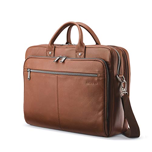 Samsonite Classic Leather Toploader Briefcase - color: Cognac