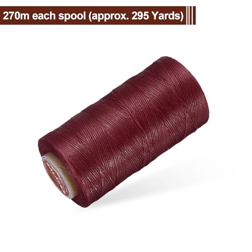 uxcell Flat Leather Sewing Waxed Thread, 270m / 295 Yards Polyester Wax String, 150D Wax Stitching Cord for Leather Crafts, Bookbinding, Bracelets Braided, Burgundy - color: Burgundy