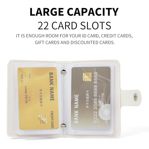 RNIEGA Card Holder for Women Small Womens Wallet Vegan Leather RFID Blocking Transparent Card Case with 22 Slots - color: White2-Printed Flowers