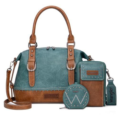 Wrangler 3Pcs Doctor Bag Sets for Women Top-handle Satchel Bag with Cell Phone Handbag and Coin Purse - color: Turquoise