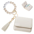 Keychain Wallet for Women,RFID Wristlet Wallet with Beaded Strap | Tri-Fold Design,6 Card Slots,ID Window,Zipper Coin Pocket,Lightweight Carry - color: Beige