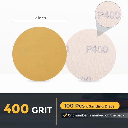 HARFINGTON 100 Pcs 2 Inch Sanding Discs 400 Grit Yellow Aluminum Oxide - size: 2 Inch(400 Grit)