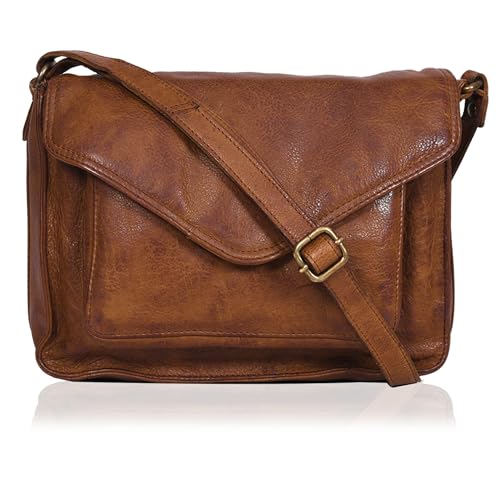 Ozora Genuine Leather Crossbody Purse for Women, Shoulder Bag - color: Tan Wash