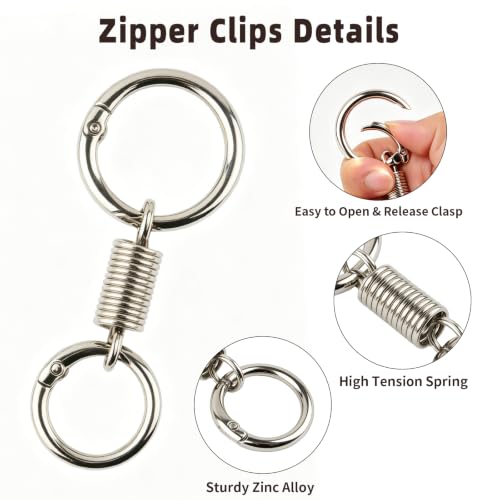 Zipper Clips Anti Theft, 6 Pcs Zipper Locks for Backpacks, Double Opening Antitheft Spring Carabiner Clasps for Travel Purse Luggage Suitcase Handbags Keys(Silver) - color: Silver Ring