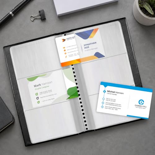 Professional Business Card Holder/Book with Black Cover, Holds 300 Business Cards | Credit Card Organizer Book with Clear Sleeves, Name Card Folder for Office and Networking, Rolodex - Ring Binder Depot - size: Small