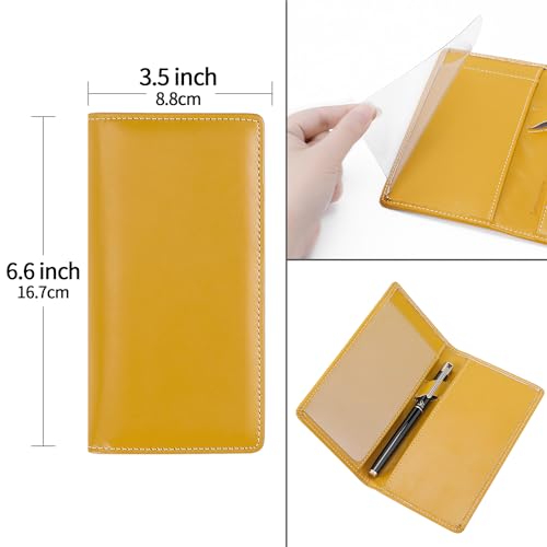 Leather Checkbook Cover for Women&Men,Checkbook Wallet with slots,RFID Blocking by GNEGNI - color: Matte Yellow