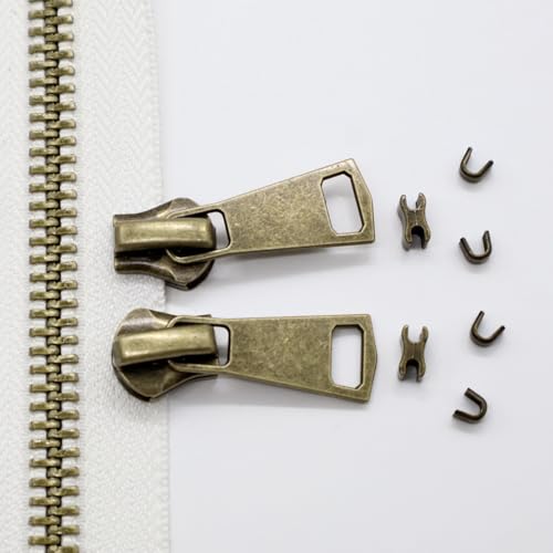 #8 Heavy Duty Metal Zipper by the Yard 3 Yards with 5 Sliders 10 Top Stops and 5 Bottom Stops for Tents Backpacks Outdoor Gear Cushion Covers DIY Pouches and Home Decor(White//Copper Teeth) - color: White//Copper Teeth