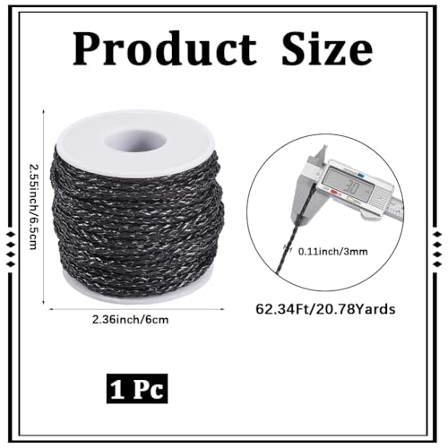 20.78 Yard Braided Leather Cord 3MM Black Round Woven PU Leather Folded Bolo Tie String Lace Cording Rope Braiding Strip Threadfor Jewelry Making Crafts Necklace Bracelets Beading - color: Black