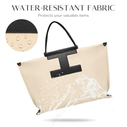 CHUNLI 15.6" Laptop Tote for Women - Lightweight Canvas-Textured Leather Work Bag, Structured Business Briefcase, Teacher - color: Black & Beige
