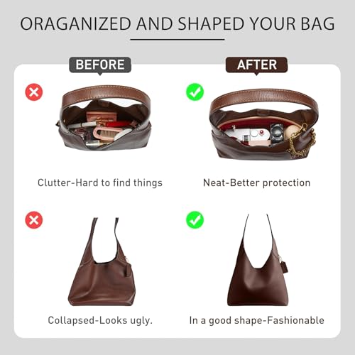 Purse Organizer Insert for Coach Brooklyn 28 Shoulder Bag, Merlot | Brooklyn 28 Bag Insert, Leather Edge, Lightweight Felt Fabric, 4 Compartments Storage, Zipper Pocket, Tote Handbag Dividers - color: Merlot