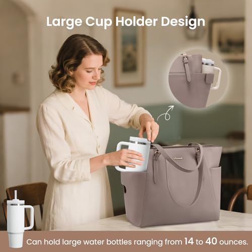 LOVEVOOK Laptop Tote Bag for Women,Leather Work Computer Briefcase Bag | Large Cup Holder,17.3 Inch Work Tote,Professional Briefcase,Teacher Commuter Shoulder Bag,Office,Travel,Gift - color: Nude Color, size: 17.3 Inch