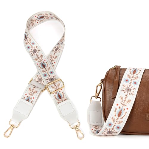 Purse Strap, 1.5" Cowhide Head Wide Shoulder Bag Strap Adjustable Replacement,Jacquard Embroidery Crossbody Bag Straps - color: Blue Flower