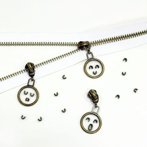 #5 Heavy Duty Metal Zipper 5 Pieces 1 Yard Long Each(White/Copper Teeth) - color: White/Copper Teeth