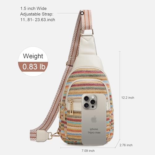 cakang Womens Sling Bag Crossbody Bags for Women Vegan Leather Sling Backpack Daypack Fanny Pack Crossbody Purse Travel - color: 7-rainbow Weaving-white