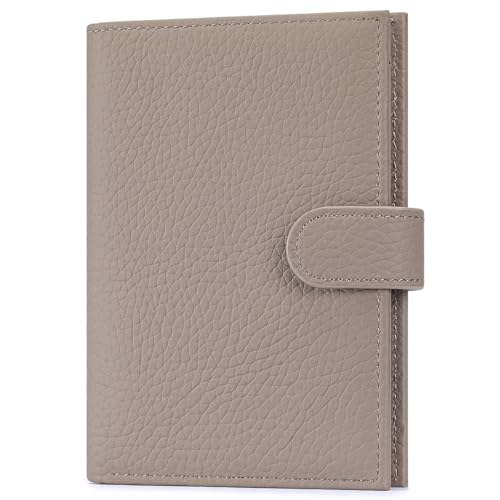 Passport Holder for Travel Women RFID Blocking Genuine Leather Passport Wallet with Card Slots, Zipper Coins Pocket, Cash Holder, Grey - color: Grey