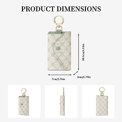 GOLF SUPAGS Women PVC Leather Car Key Chain Card Holder Wallet Pouch 6 Hook Snap Closure keys Money Organizer Case | Card Holder - color: Bean Green×Ash Green, style-2