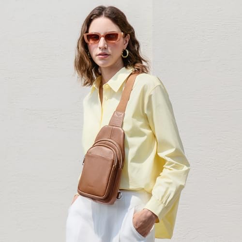 befen Genuine Leather Sling Bag for Women Anti-Theft Crossbody Chest Bags Fanny Packs for Travel with RFID Card Slots | Real Leather, Anti Theft, RFID Blocking, 3 Card Slots, Anti Pocket Bag, Multi Pockets, Travel Purse - color: Brown02