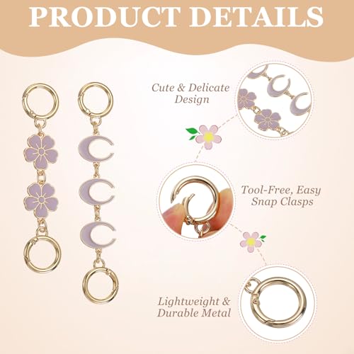 MECCANIXITY Bag Extender Chain, Purse Strap Extender Moon & Snowflake Round Clasp for Bag Charm Handbags Purse - color: Light Gold/Purple