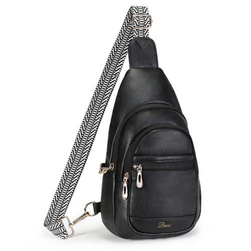 BIAVOI Crossbody Purses Bags for Women Travel, Anti Theft RFID Blocking Sling Chest Bag, Small Vegan Leather Purse for Casual - color: Black