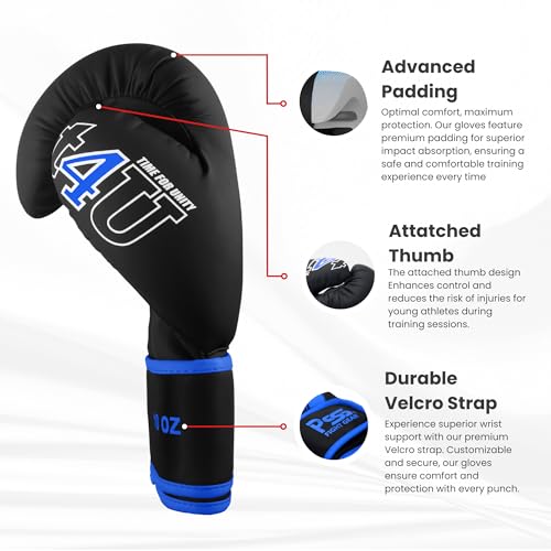 PSS Boxing Gloves for Kids/Youth Training Sparring, Kickboxing, Muay Thai, MMA, Heavy Punching Bag Mitts Focus Pads Workout Durable PU Leather, High-Density Foam Padding 4 6 8 10 Oz - color: Blue, size: 10 oz
