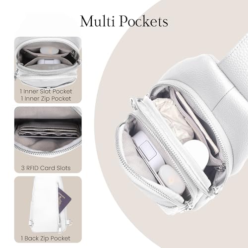 befen Genuine Leather Sling Bag for Women Anti-Theft Crossbody Chest Bags Fanny Packs for Travel with RFID Card Slots | Real Leather, Anti Theft, RFID Blocking, 3 Card Slots, Anti Pocket Bag, Multi Pockets, Travel Purse - color: White