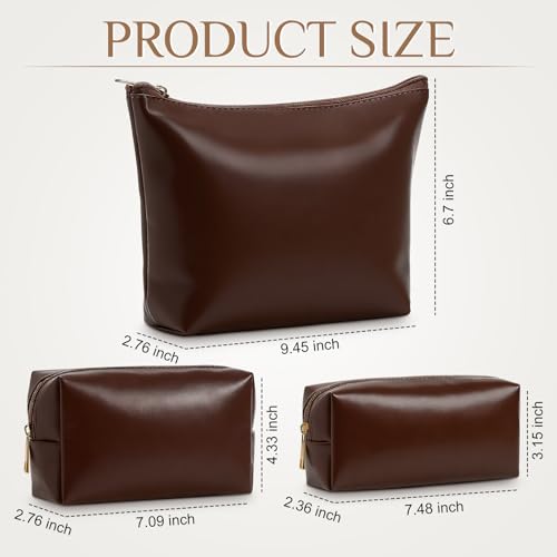 Kigeli 3 Piece Leather Makeup Bag Set Graduation Women Gifts PU Leather Makeup Toiletry Bag Bridesmaid Cosmetic Pouch Small Aesthetic Travel Purse for Wedding Birthday Women Gifts(Coffee) - color: Coffee