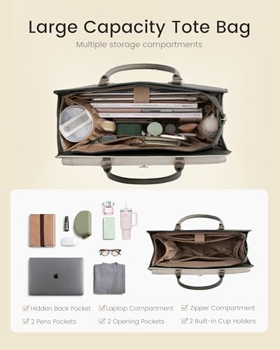 LOVEVOOK Laptop Tote Bag for Women, PU Leather Work Bag, Teacher Tote - color: Green Embossed, size: 15.6inch