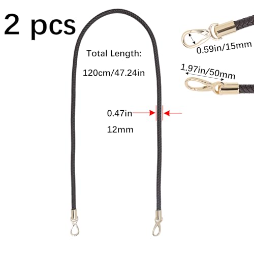 Semetall Purse Strap Replacement,2Pcs | 120cm/47.24" Long PU Braided Leather Handles with Metal Buckles for Underarm Bags, Handbags, Dark Brown with Gold Clasp - color: Dark Brown-120cm/47.24"